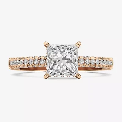 (F / Si2) Womens 2 CT. T.W. Lab Grown White Diamond 10K Gold Side Stone Engagement Ring