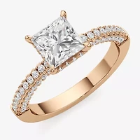 (F / Si2) Womens 2 CT. T.W. Lab Grown White Diamond 10K Gold Side Stone Engagement Ring