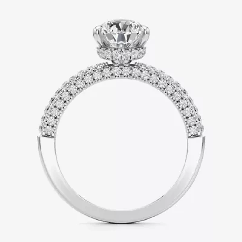 (F / Si2) Womens 2 CT. T.W. Lab Grown White Diamond 10K Gold Pear Side Stone Engagement Ring