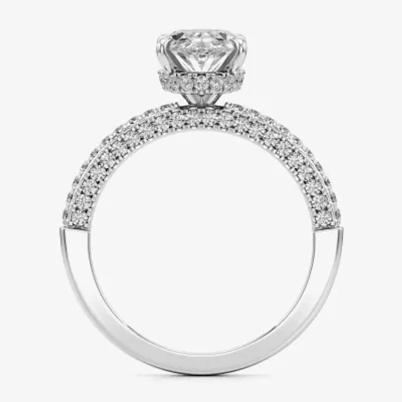(F / Si2) Womens 2 CT. T.W. Lab Grown White Diamond 10K Gold Oval Side Stone Engagement Ring