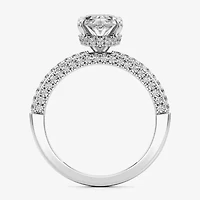 (F / Si2) Womens 2 CT. T.W. Lab Grown White Diamond 10K Gold Oval Side Stone Engagement Ring