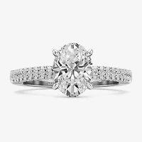 (F / Si2) Womens 2 CT. T.W. Lab Grown White Diamond 10K Gold Oval Side Stone Engagement Ring