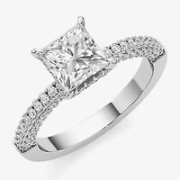 (F / Si2) Womens 2 CT. T.W. Lab Grown White Diamond 10K Gold Side Stone Engagement Ring