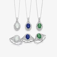 Gemstone and Lab-Created White Sapphire Sterling Silver Oval Double Halo Cocktail Ring