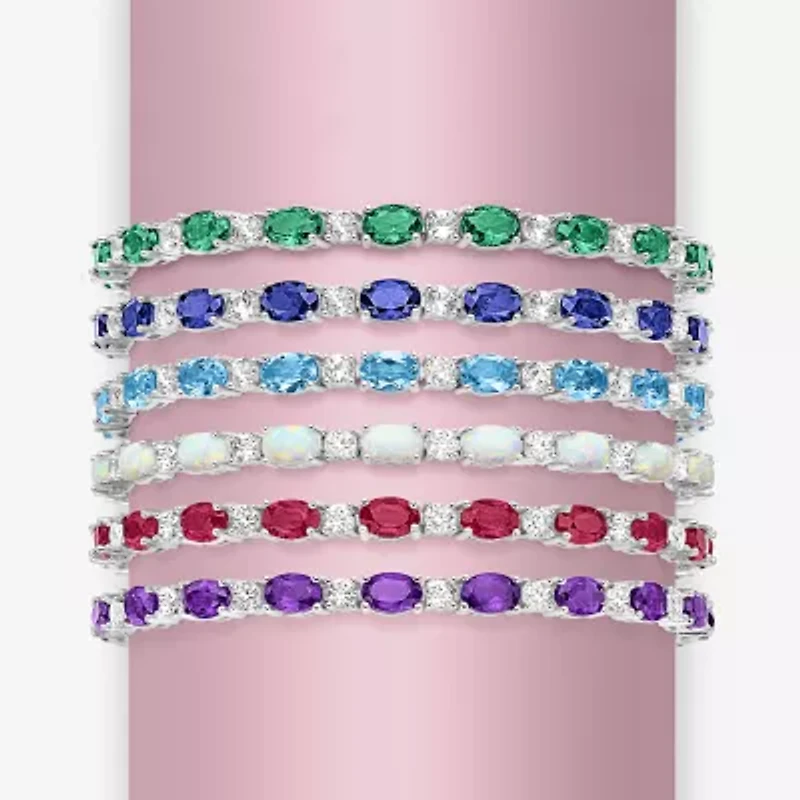 Gemstone Sterling Silver Oval 7.5 Inch Tennis Bracelet