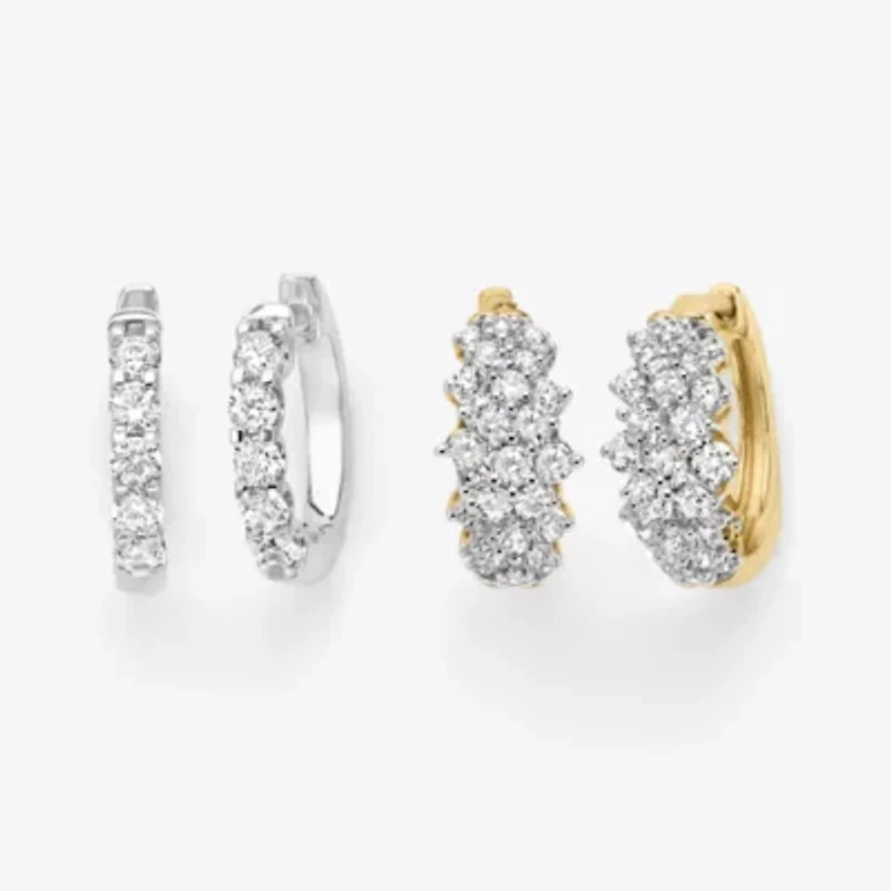 Womens 1 CT. T.W. White Diamond 10K Gold 16.1mm Hoop Earrings