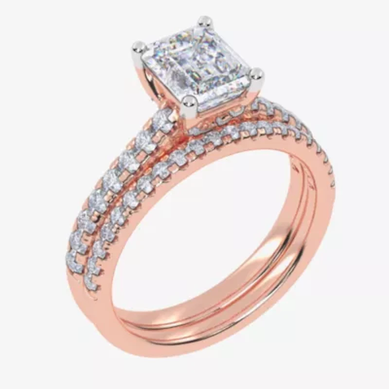 (H-I / Si2-I1) Womens 1 1/2 CT. T.W. Lab Grown White Diamond 10K Gold Side Stone Bridal Set