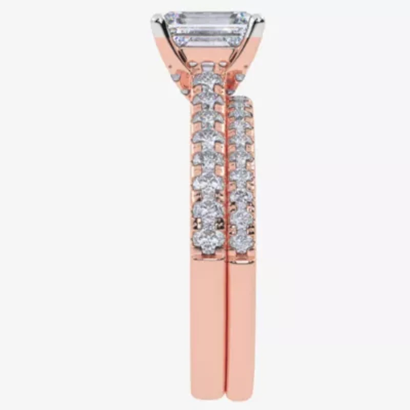 (H-I / Si2-I1) Womens 1 1/2 CT. T.W. Lab Grown White Diamond 10K Gold Side Stone Bridal Set
