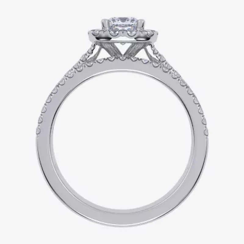 G / Vs2-Si1) Womens 1 CT. T.W. Lab Grown White Diamond 10K Gold Cushion Side Stone Halo Bridal Set