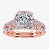 (G / Vs2-Si1) Womens 1 CT. T.W. Lab Grown White Diamond 10K Rose Gold Cushion Side Stone Halo Bridal Set