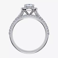 G / Vs2-Si1) Womens 1 CT. T.W. Lab Grown White Diamond 10K Gold Cushion Side Stone Halo Bridal Set
