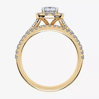 (G / Vs2-Si1) Womens 1 CT. T.W. Lab Grown White Diamond 10K Gold Cushion Side Stone Halo Bridal Set