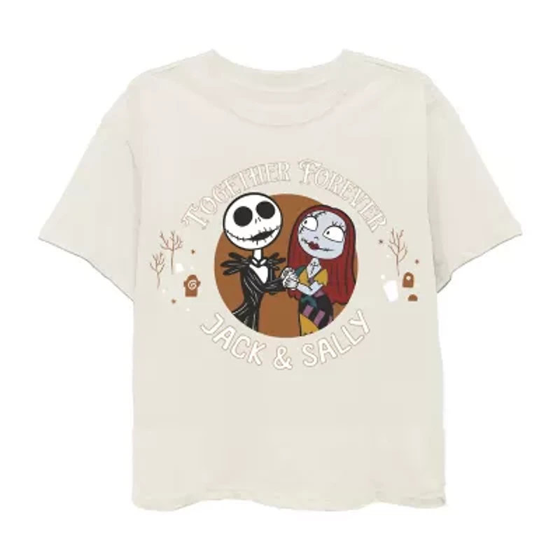 Disney Collection Little & Big Kid Girls Crew Neck Short Sleeve Regular Fit Nightmare Before Christmas Graphic T-Shirt