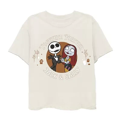 Disney Collection Little & Big Kid Girls Crew Neck Short Sleeve Regular Fit Nightmare Before Christmas Graphic T-Shirt