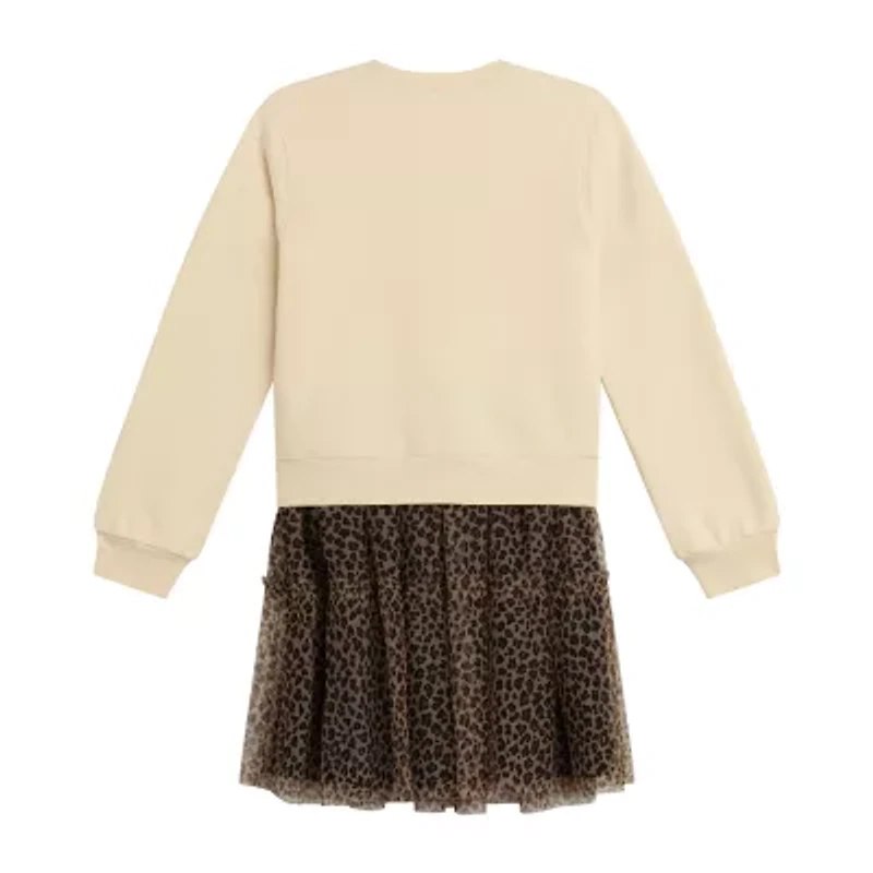 Knit Works Little & Big Kid Girls Short Sleeve Drop Shoulder Leopard Dress Set
