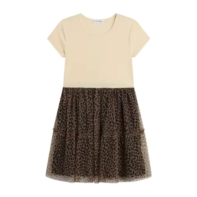 Knit Works Little & Big Kid Girls Short Sleeve Drop Shoulder Leopard Dress Set