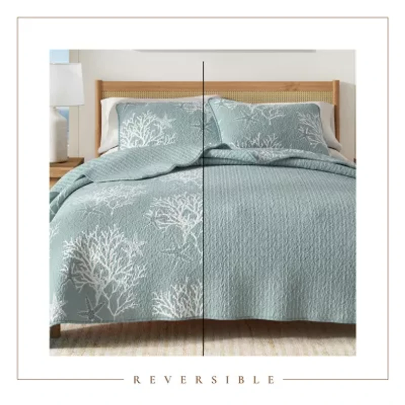 Linery Coral Starfish Reversible Quilt Set