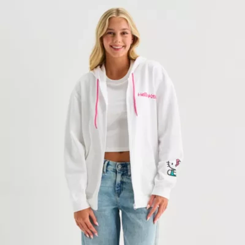 Womens Long Sleeve Hello Kitty Zipper Juniors Hoodie