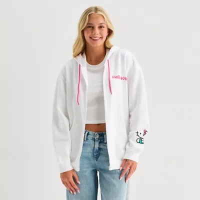 Womens Long Sleeve Hello Kitty Zipper Juniors Hoodie