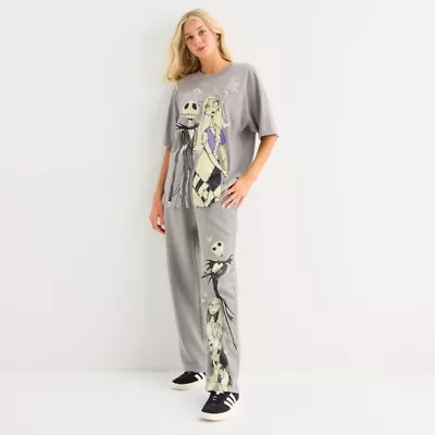 Tim Burton'S Nightmare Before Christmas Wide Leg Sweatpant Womens Drawstring Waist Straight Juniors Fleece