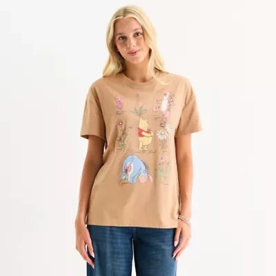 Winnie The Pooh And Friends Botanical Boyfriend Womens Crew Neck Short Sleeve Regular Fit Juniors Graphic T-Shirt