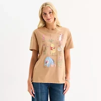 Winnie The Pooh And Friends Botanical Boyfriend Womens Crew Neck Short Sleeve Regular Fit Juniors Graphic T-Shirt