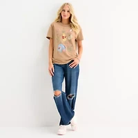 Winnie The Pooh And Friends Botanical Boyfriend Womens Crew Neck Short Sleeve Regular Fit Juniors Graphic T-Shirt