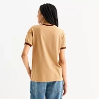 Peanuts Snoopy Sweater Weather Ringer Tee Womens Crew Neck Short Sleeve Regular Fit Juniors Graphic T-Shirt