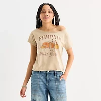 Pumpkin Patch Girlie Off The Shoulder Tee Womens Round Neck Short Sleeve Fitted Juniors Graphic T-Shirt
