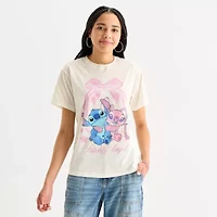 Disney Womens Crew Neck Short Sleeve Boyfriend Fit Lilo & Stitch Juniors Graphic T-Shirt