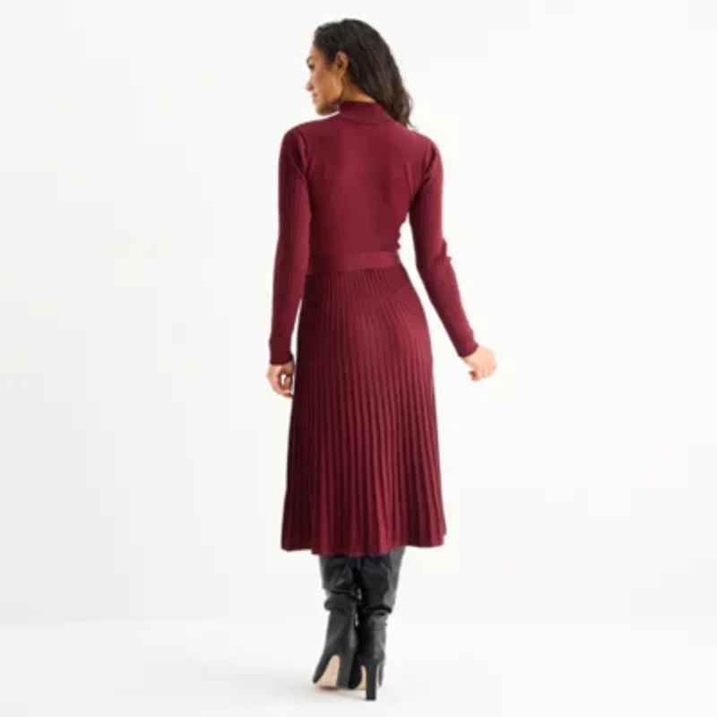 Studio 1 Womens Long Sleeve Midi Sweater Dress