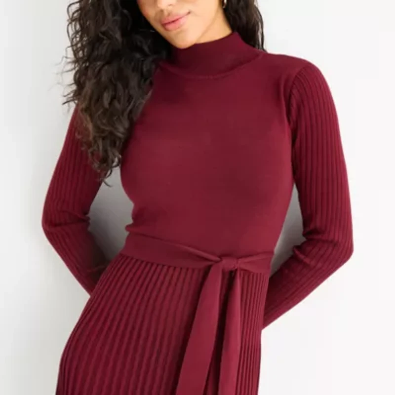Studio 1 Womens Long Sleeve Midi Sweater Dress