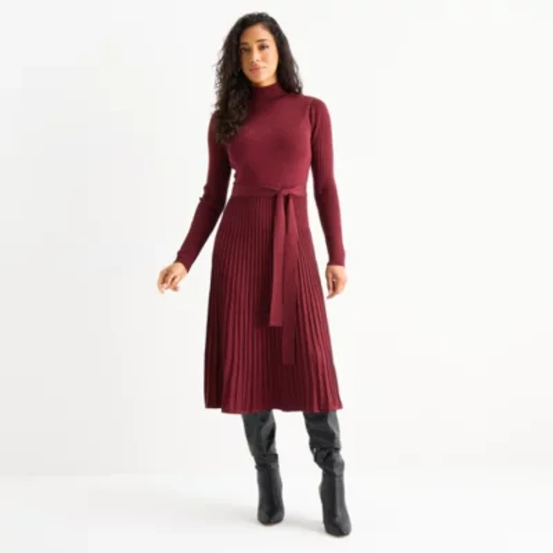 Studio 1 Womens Long Sleeve Midi Sweater Dress