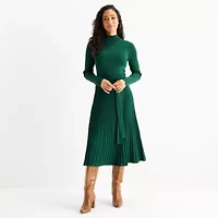 Studio 1 Womens Long Sleeve Midi Sweater Dress