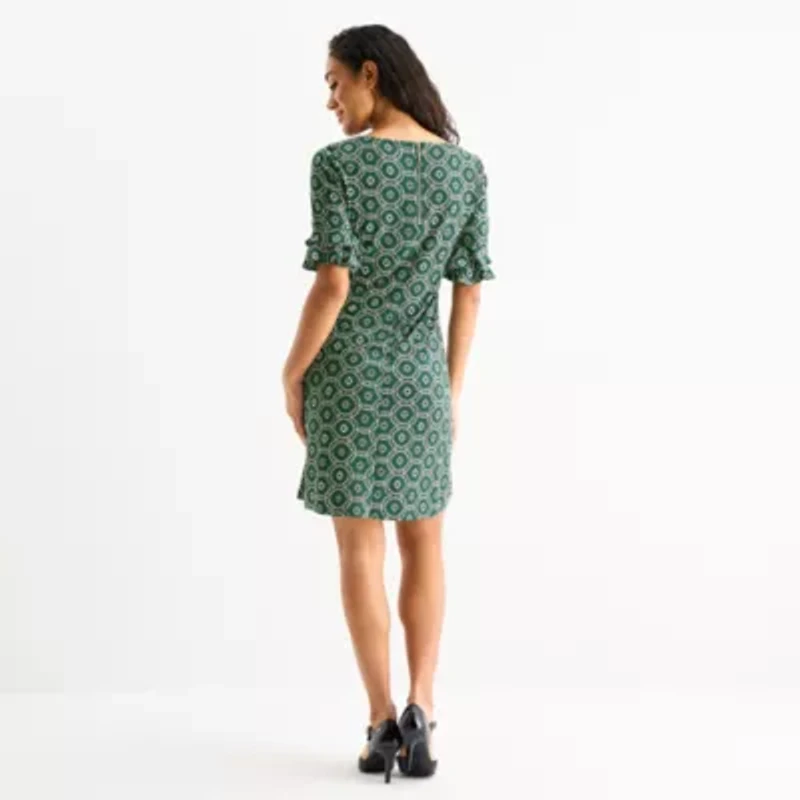 Perceptions Womens Short Sleeve Geometric Shift Dress