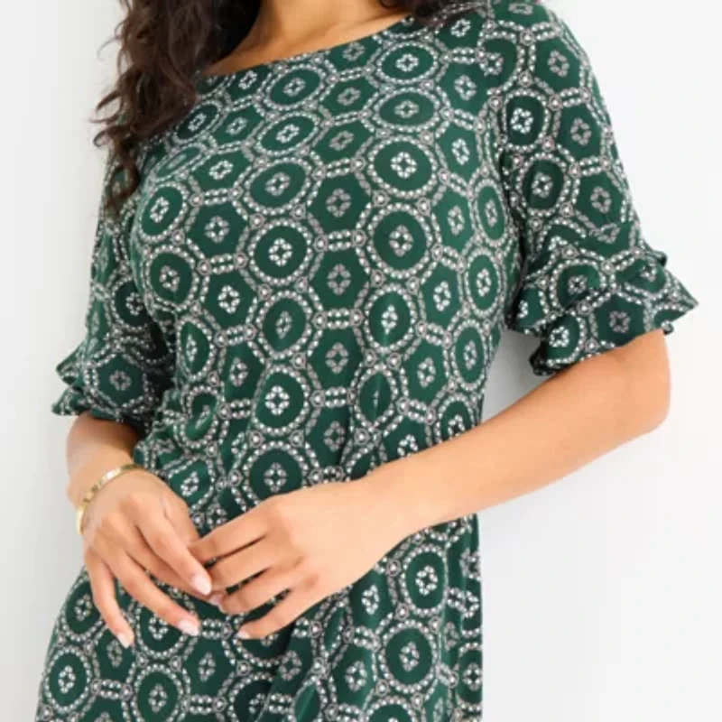Perceptions Womens Short Sleeve Geometric Shift Dress