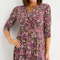 Perceptions Womens 3/4 Sleeve Floral Midi Fit + Flare Dress