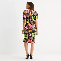 Maya Brooke Womens Short Sleeve Floral Sheath Dress