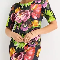 Maya Brooke Womens Short Sleeve Floral Sheath Dress