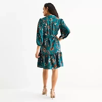 Willow Glenn Womens 3/4 Sleeve Leaf Fit + Flare Dress