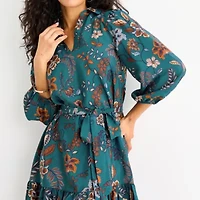 Willow Glenn Womens 3/4 Sleeve Leaf Fit + Flare Dress