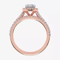 (G / Vs2-Si1) Womens 1 CT. T.W. Lab Grown White Diamond 10K Rose Gold Marquise Side Stone Halo Bridal Set