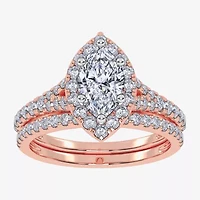 (G / Vs2-Si1) Womens 1 CT. T.W. Lab Grown White Diamond 10K Gold Marquise Side Stone Halo Bridal Set