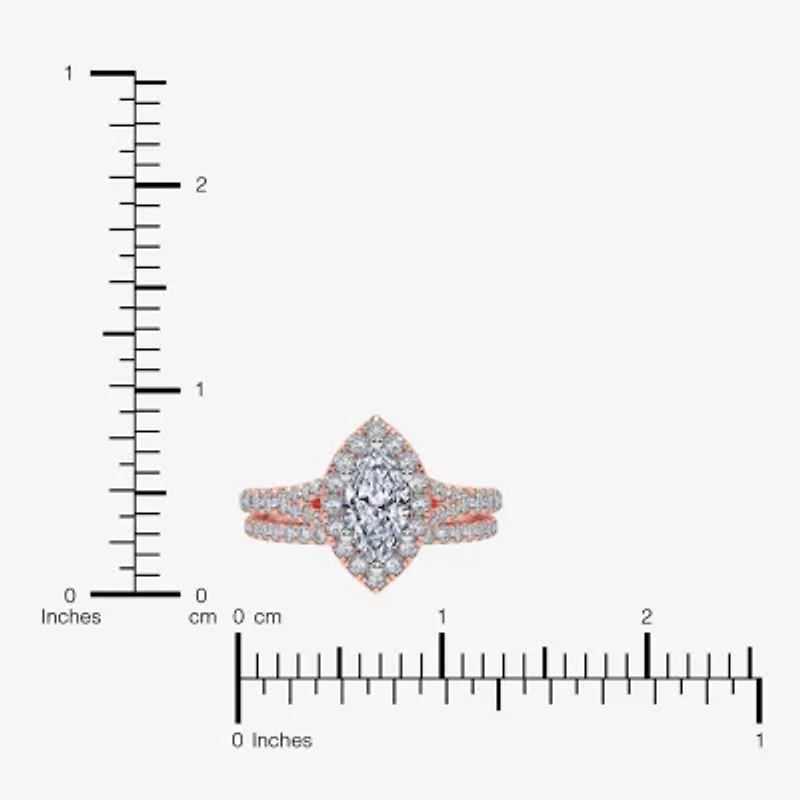 (G / Vs2-Si1) Womens 1 CT. T.W. Lab Grown White Diamond 10K Rose Gold Marquise Side Stone Halo Bridal Set
