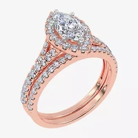 (G / Vs2-Si1) Womens 1 CT. T.W. Lab Grown White Diamond 10K Rose Gold Marquise Side Stone Halo Bridal Set
