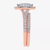 (G / Vs2-Si1) Womens 1 CT. T.W. Lab Grown White Diamond 10K Rose Gold Marquise Side Stone Halo Bridal Set