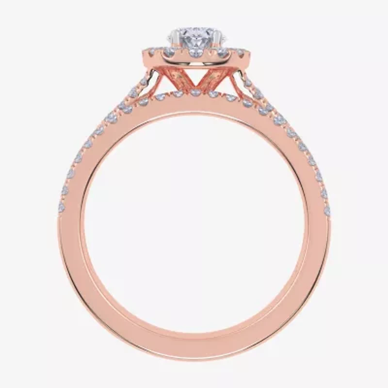 (G / Vs2-Si1) Womens 1 CT. T.W. Lab Grown White Diamond 10K Rose Gold Oval Side Stone Halo Bridal Set