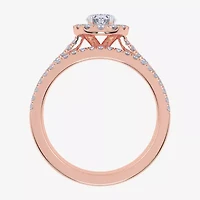 (G / Vs2-Si1) Womens 1 CT. T.W. Lab Grown White Diamond 10K Rose Gold Oval Side Stone Halo Bridal Set