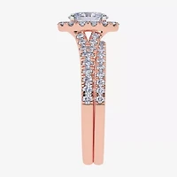 (G / Vs2-Si1) Womens 1 CT. T.W. Lab Grown White Diamond 10K Rose Gold Oval Side Stone Halo Bridal Set