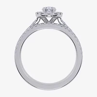 (G / Vs2-Si1) Womens 1 CT. T.W. Lab Grown White Diamond 10K Gold Oval Side Stone Halo Bridal Set
